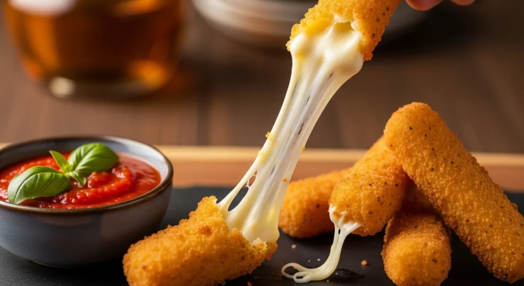 Mozzarella sticks with marinara sauce.
