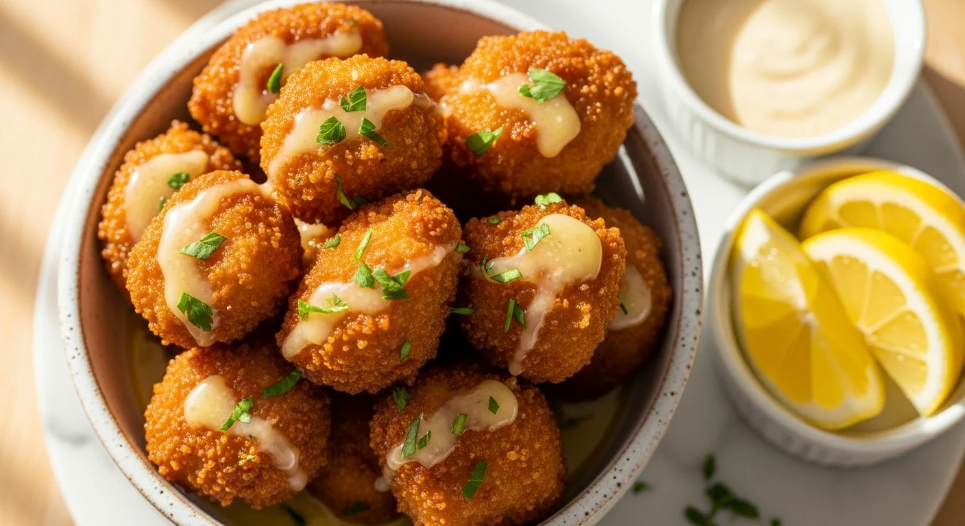 Golden, crispy air fryer garlic butter chicken bites in a bowl, topped with parsley and lemon wedges. Easy 20-minute dinner made in the air fryer.