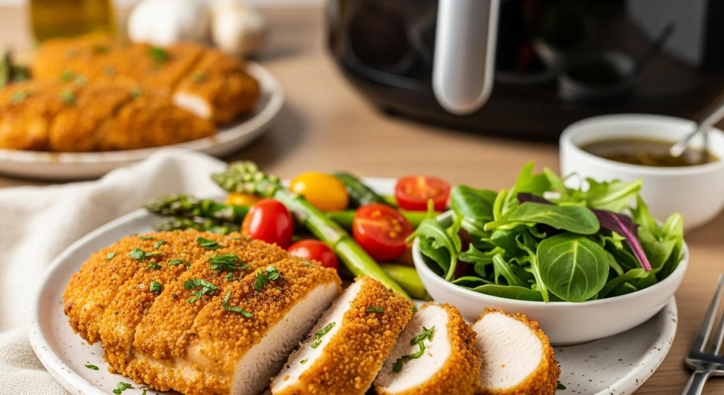 Feature image showing a variety of healthy air fryer meals with text overlay reading “Healthy Air Fryer Meals 101.