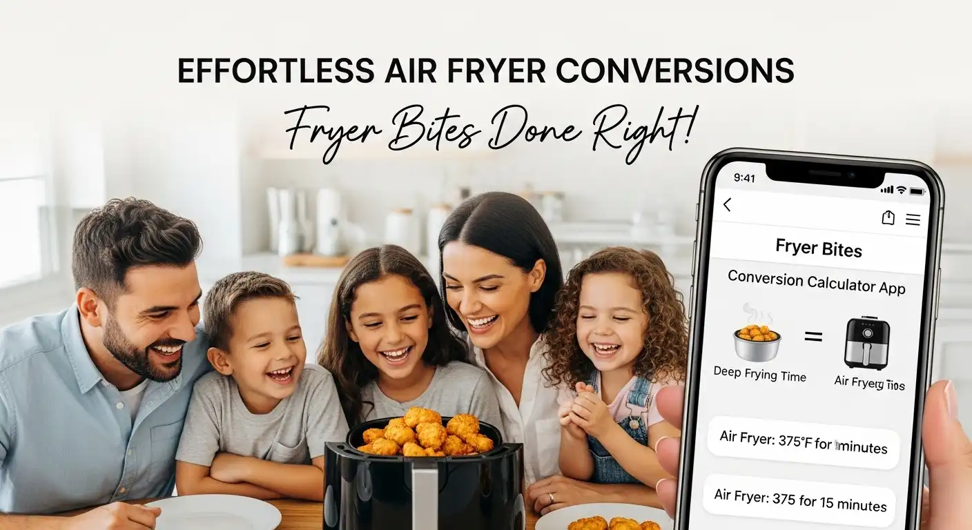 A banner with text info family in front of air fryer and a calculator.