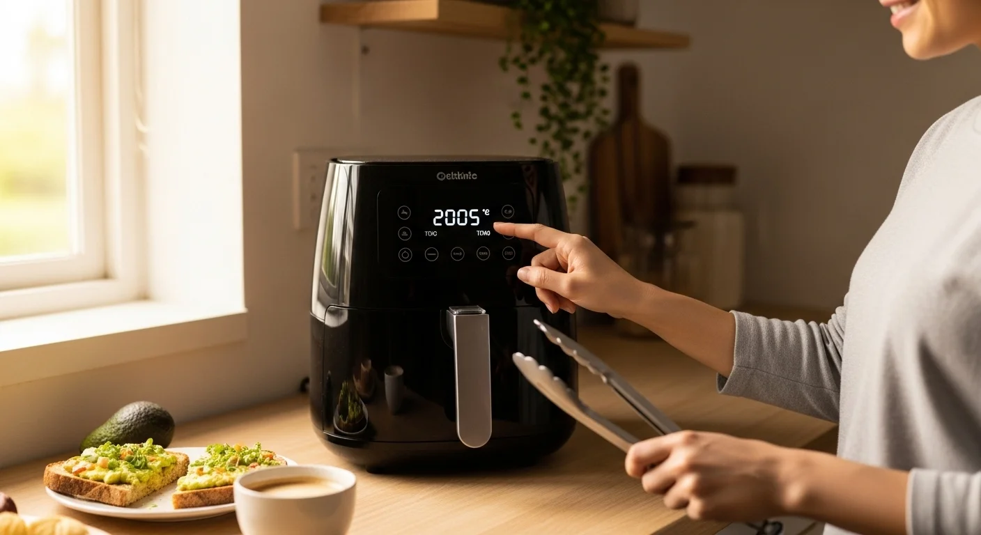 "Home cook adjusting air fryer time and temperature settings for better results"