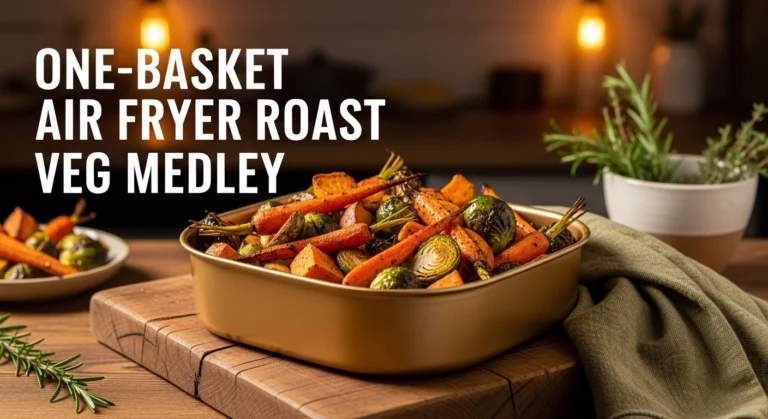 “Air fryer basket with crispy roasted root vegetables for a cozy winter dinner.”