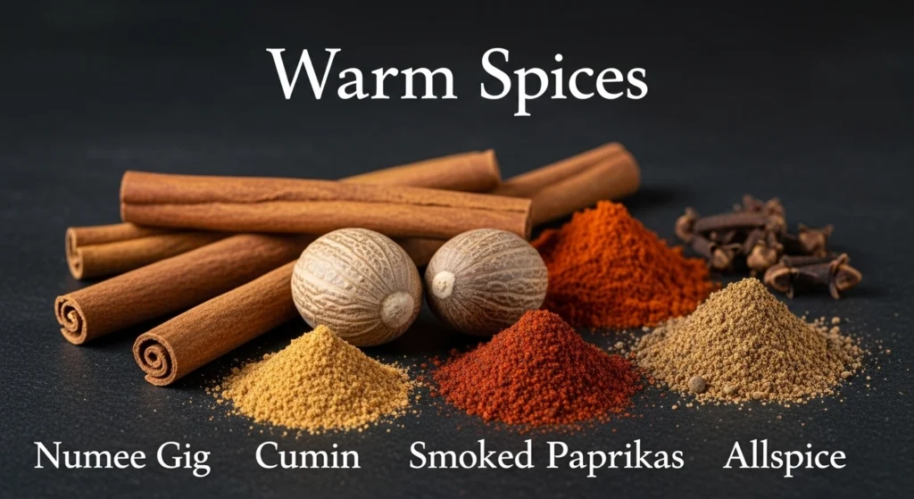 “Infographic showing winter flavors for air fryer cooking with simple illustrations of herbs, root vegetables, warming spices, and cozy meal icons in a clean modern style.”