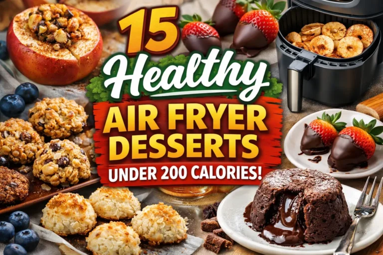 A banner image of 15 Healthy Air Fryer Desserts Under 200 Calories.