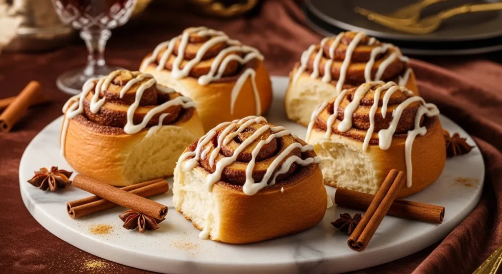 Soft air fryer cinnamon rolls with creamy icing on top.