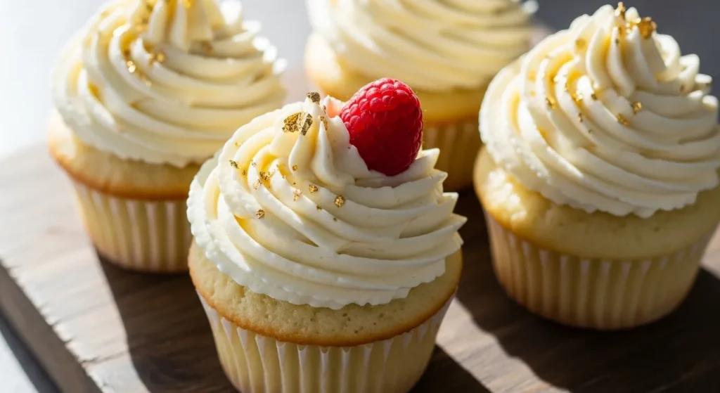 Fluffy mini vanilla cupcakes made without eggs in the air fryer.