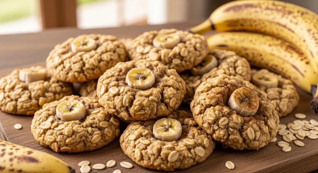 Soft banana oat cookies baked in the air fryer with lightly crisp edges.