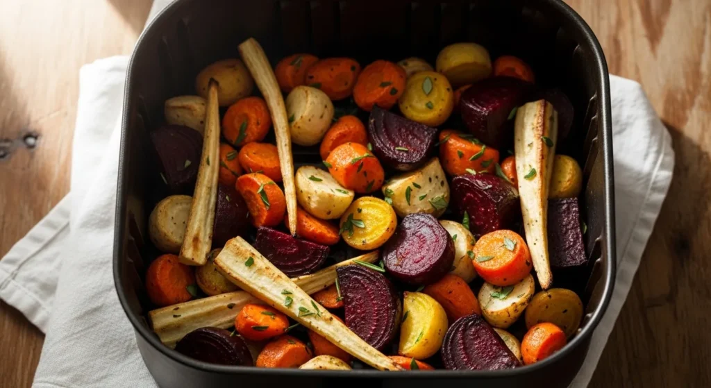 Garlic bread warming inside an air fryer basket.