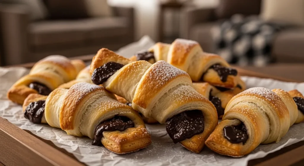 Air fryer stuffed crescent roll twists during family movie night.