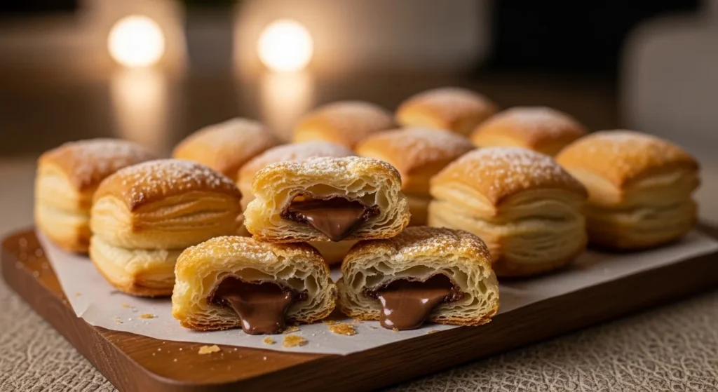 Air fryer puff pastry chocolate bites served at movie night.