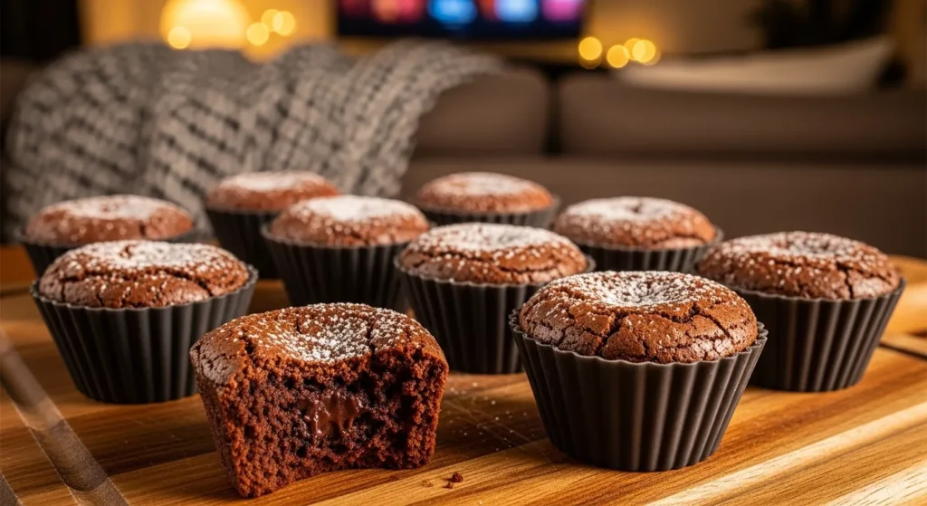 Bite-sized air fryer brownies served for family movie night.