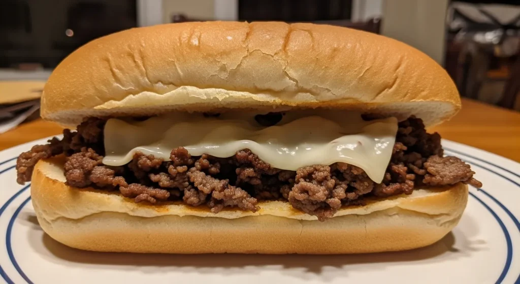 Homemade turkey and cheese sandwich served warm in a casual kitchen setting.