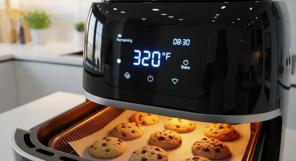 Air fryer temperature set to 320 degrees while baking cookies.