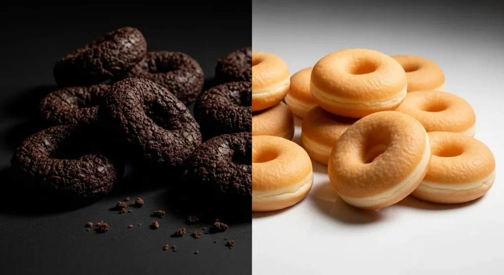 Comparison of dry donuts and perfectly soft air fryer donuts.