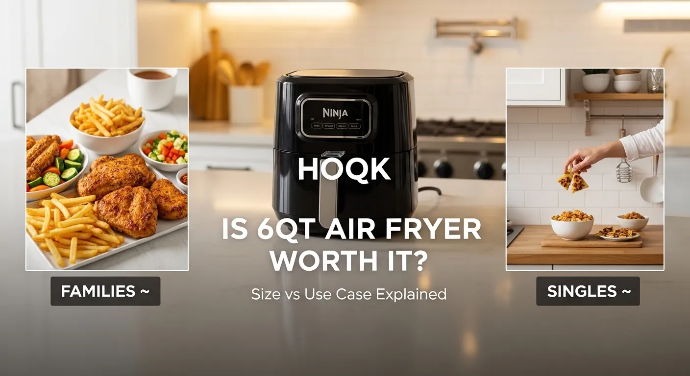 Ninja 6 quart air fryer with family, couple, and single-use comparisons showing who should buy it and when it is worth it.