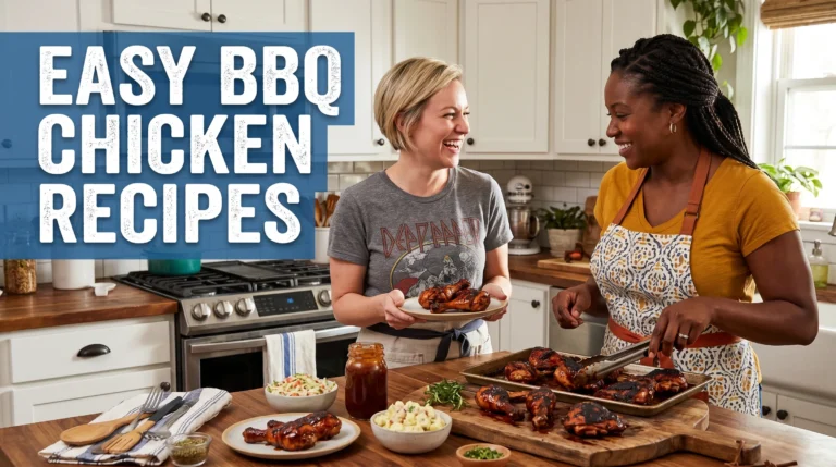 Two woman in a kitchen making a BBQ air fryer recopies with smiling face.