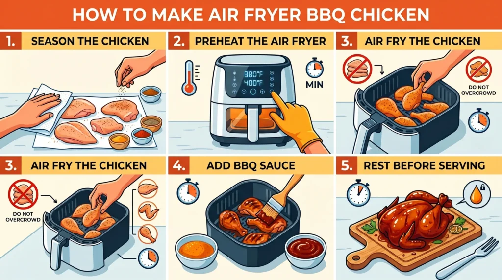 A step by step guide for How to Make Air Fryer BBQ Chicken.