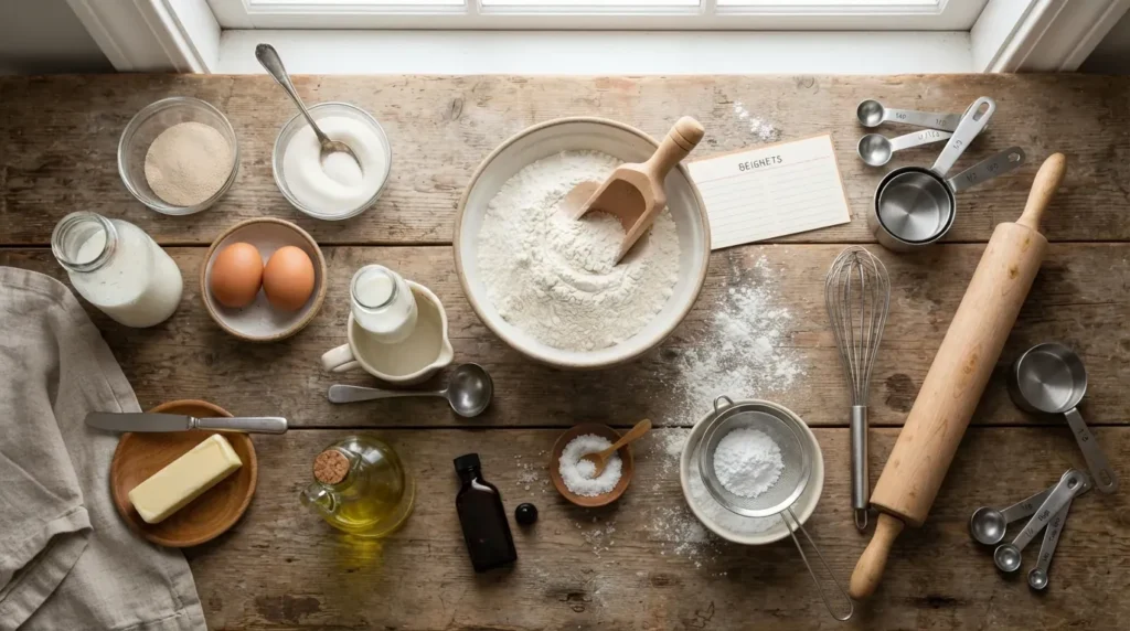 Ingredients needed to make homemade beignets