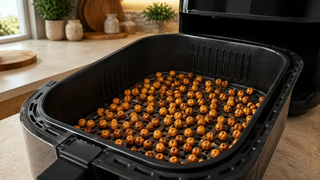 Cooked food in an air fryer basket