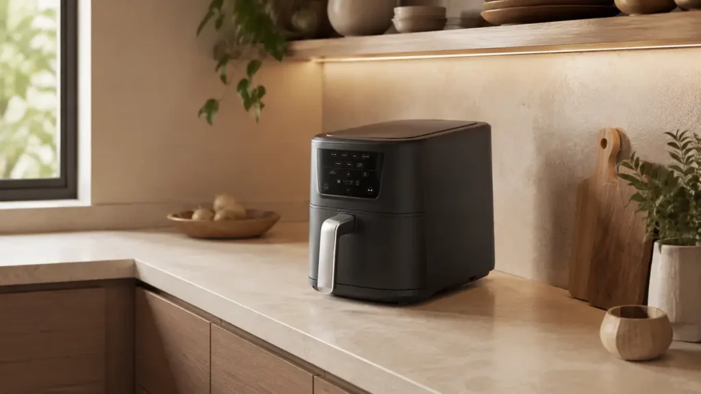 Cuisinart CompactMax 8-Qt Air Fryer Review: AIR-210 3 A sleek air fryer on a modern kitchen counter.