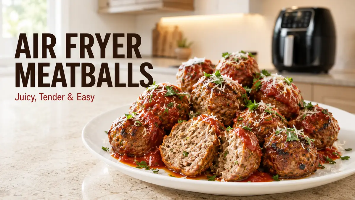 A plate of juicy meatballs topped with sauce and herbs