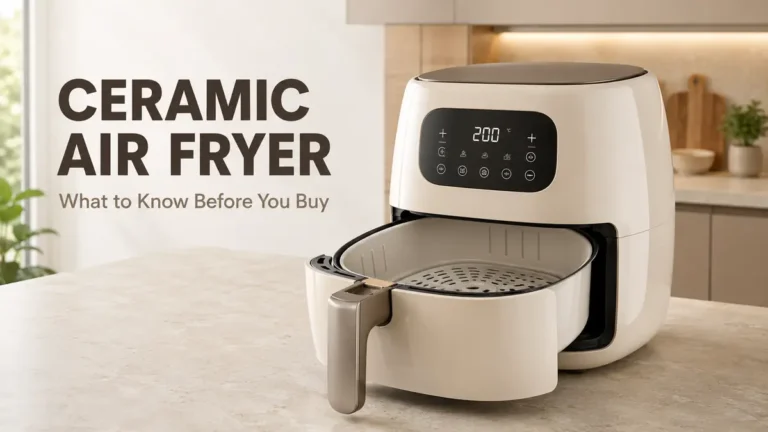 Ceramic Air Fryer Guide: Materials, Coatings & Buying Tips 7 A modern ceramic air fryer on a kitchen countertop