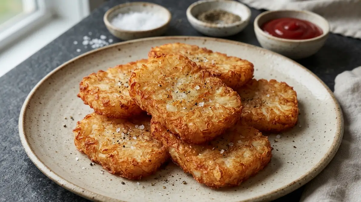 Crispy hash brown patties cooked in the air fryer