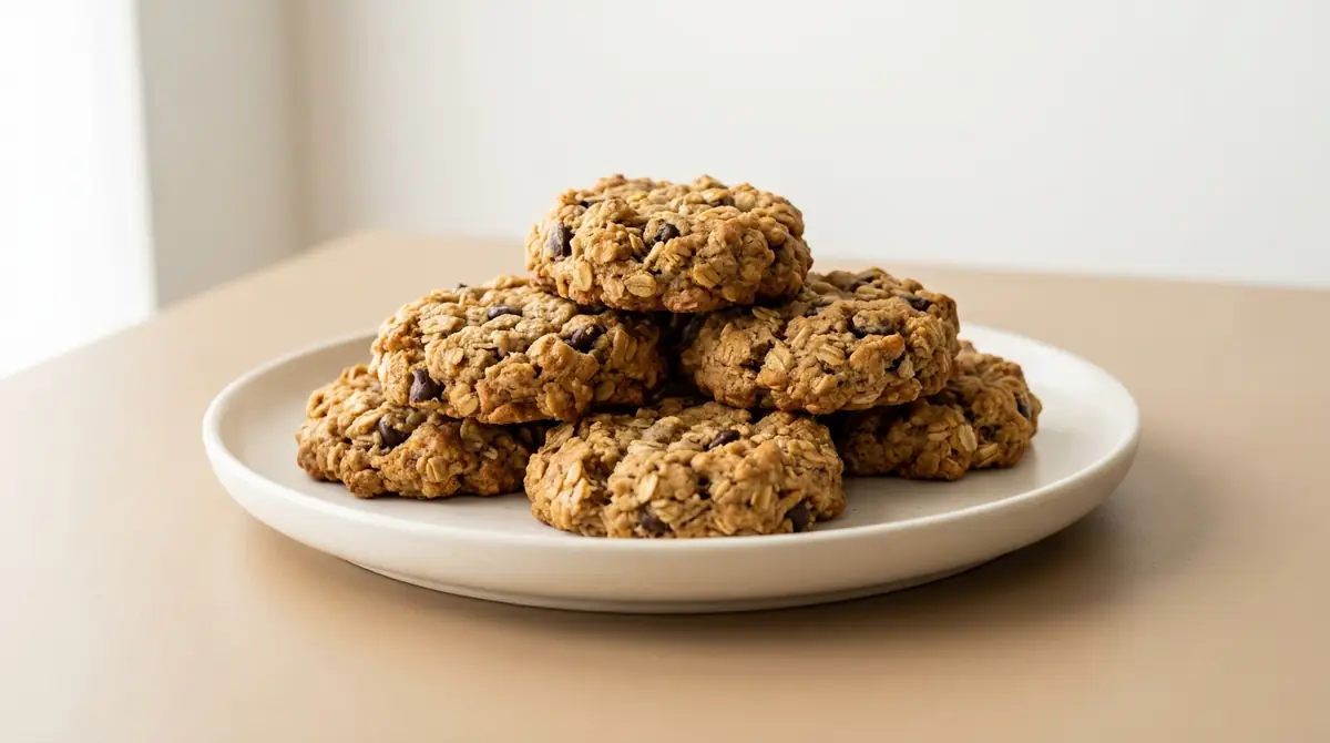 Soft banana oat cookies with rolled oats and chocolate chips