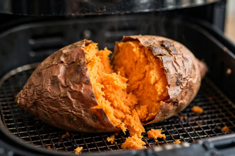 Whole air fryer sweet potatoes with soft tender centers and roasted skins
