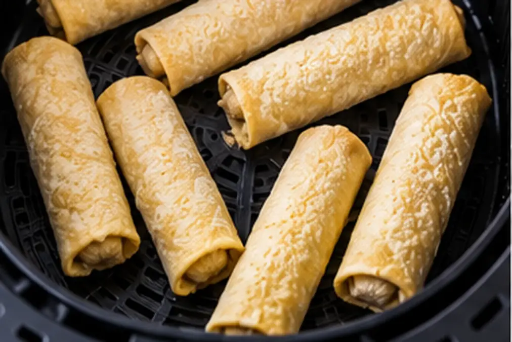 Frozen Taquitos in Air Fryer: Crispy in 8–10 Minutes 5 Frozen taquitos arranged in a single layer in an air fryer basket.