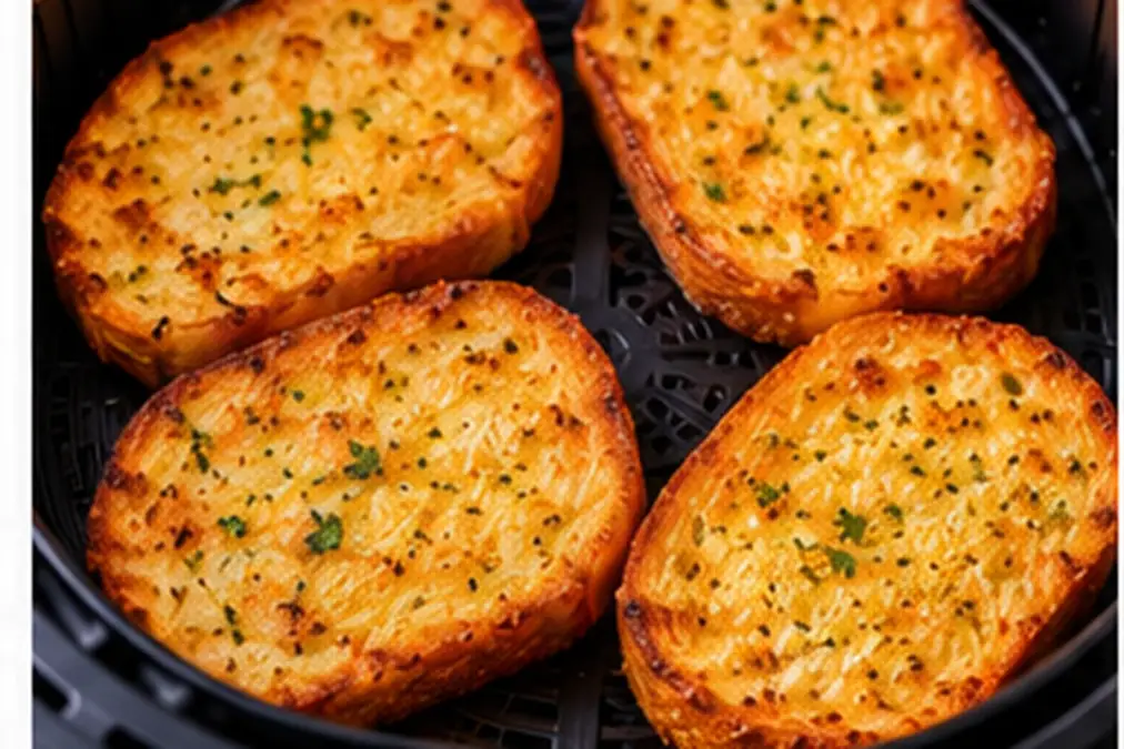 Golden crispy Texas toast cooked in an air fryer.