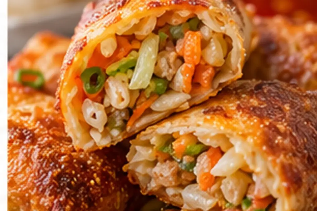 Frozen Egg Rolls in Air Fryer: Crispy in 10–12 Minutes 9 Air fryer egg roll cut open to show the hot cooked center.