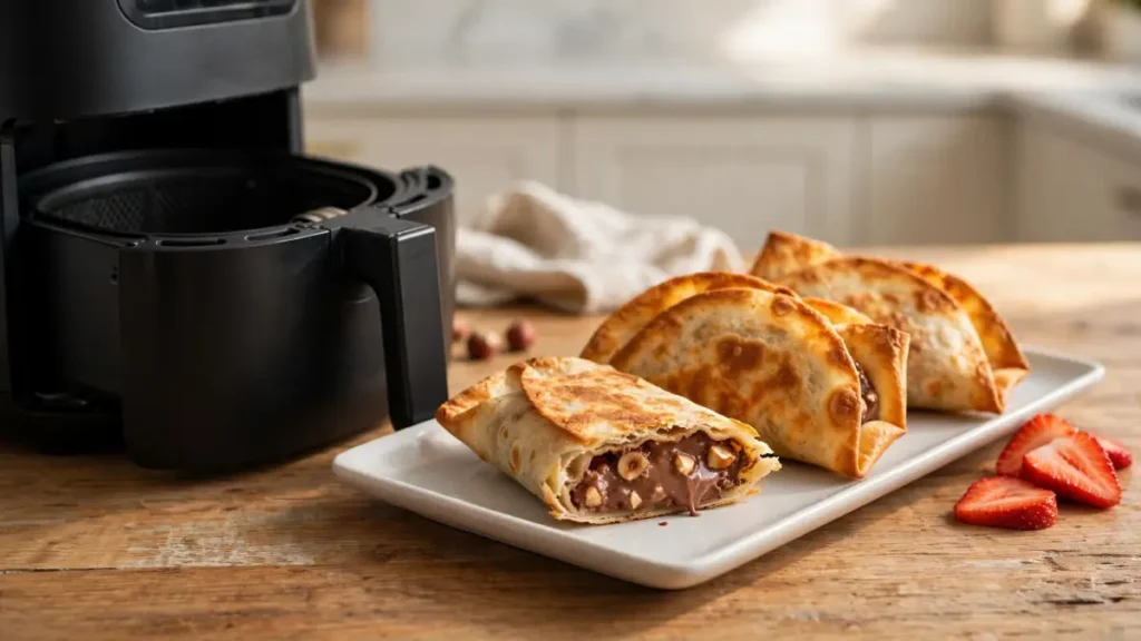 air fryer chocolate hazelnut tortilla pockets