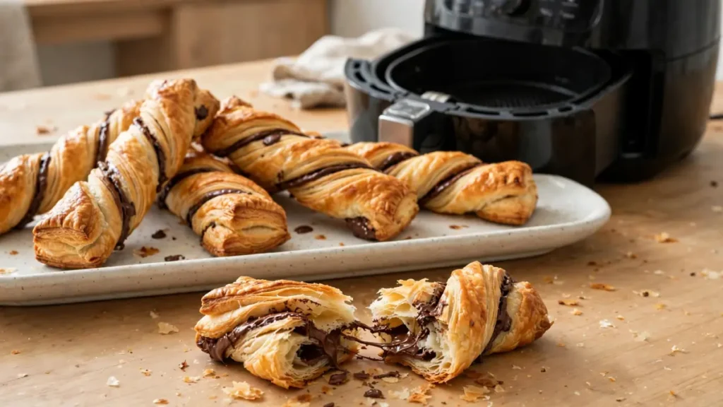 air fryer chocolate pastry twists