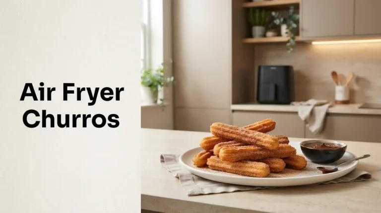 Air Fryer Churros: Crispy, Golden & Easy Homemade Treats 9 A plate of churros with a bowl of dipping sauce.