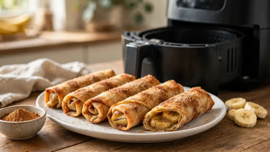 air fryer crispy banana cinnamon rolls