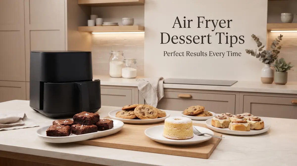 Desserts made in an air fryer displayed on a table.