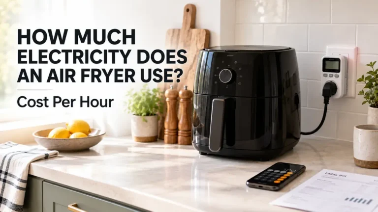 How Much Electricity Does an Air Fryer Use? Cost Per Hour 6 Black air fryer on a kitchen countertop with lemons and spice jars