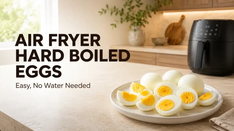 A plate of halved hard boiled eggs next to an air fryer.