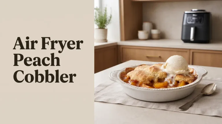 Delicious air fryer peach cobbler with ice cream