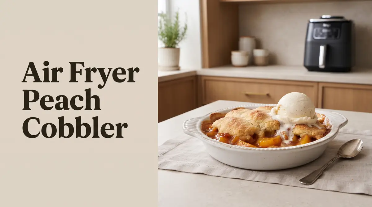Delicious air fryer peach cobbler with ice cream