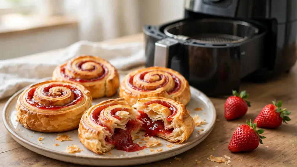 air fryer strawberry puff pastry pinwheels