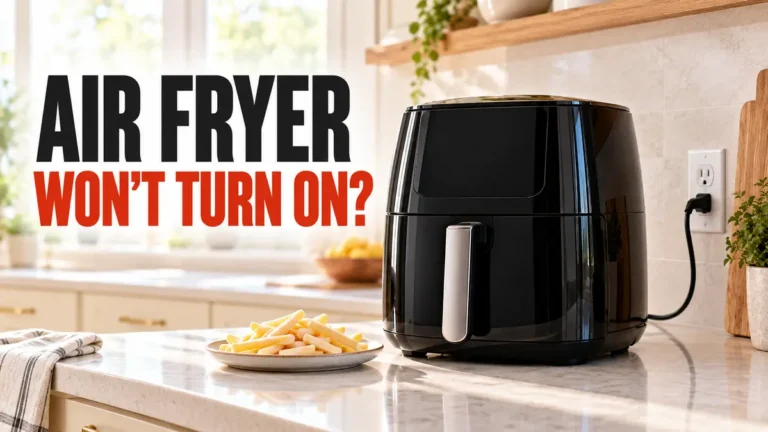 Air Fryer Won’t Turn On: Simple Checks Before You Replace It 3 A black air fryer with a bowl of fries on a kitchen counter.
