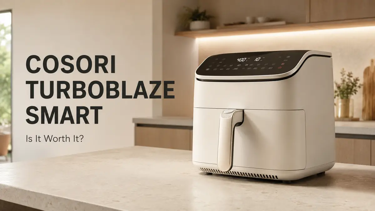 Cosori Turboblaze Smart air fryer on kitchen countertop