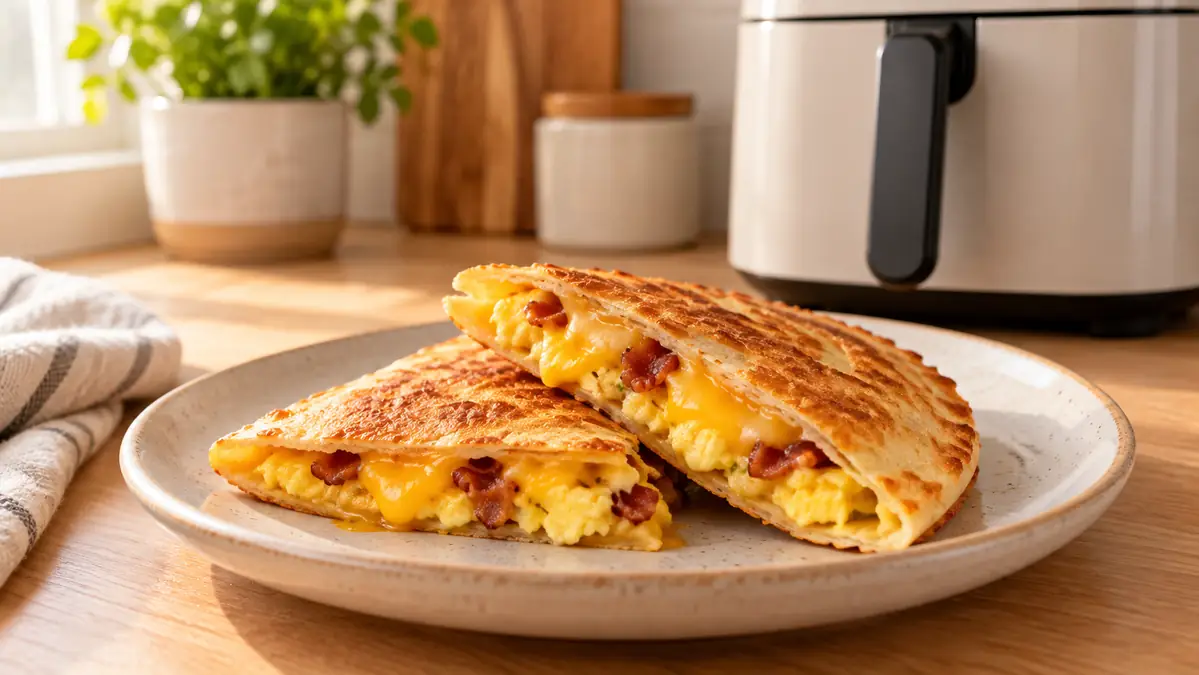 Air fryer mini breakfast quesadillas with egg cheese and bacon