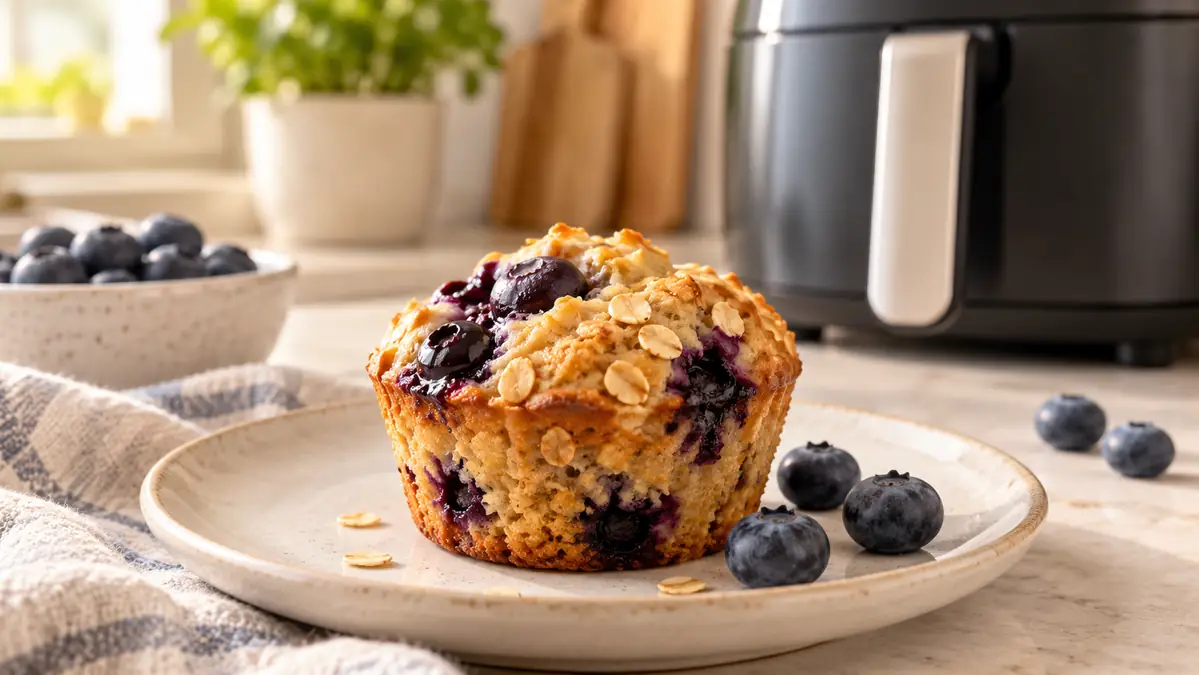 Blueberry oat muffin cup with fresh blueberries