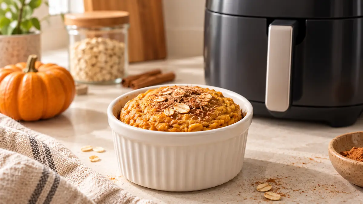 Pumpkin oat cake cup in a small ramekin