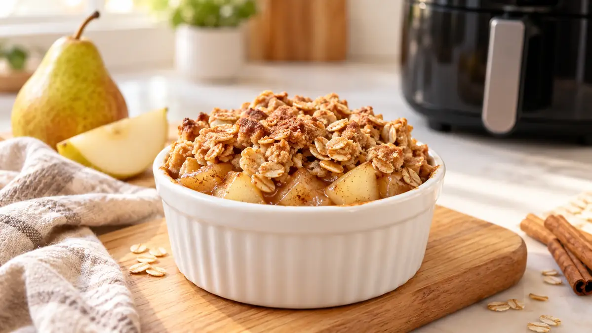 Pear oat crisp cup with cinnamon oat topping