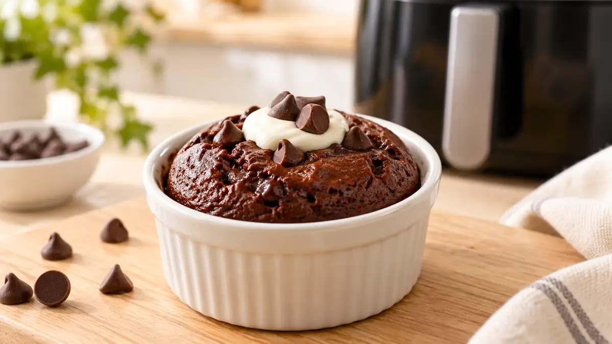 Mini chocolate yogurt cake in a ramekin