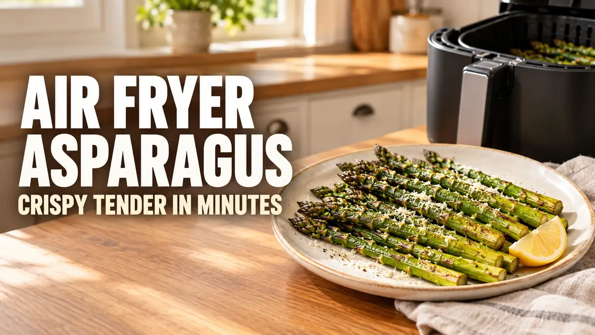 Plate of crispy asparagus garnished with lemon and grated cheese.